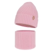 Czapka i komin dla dziewczynki zimowy komplet, różowy, 100% wełniany merino Nelita-2