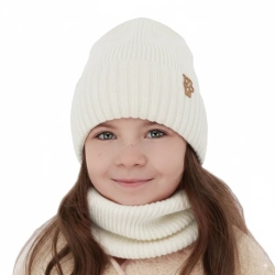 Czapka i komin dla dziewczynki zimowy komplet, biały, 100% wełniany merino Nelita-1