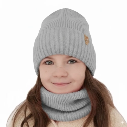 Czapka i komin dla dziewczynki zimowy komplet, szary, 100% wełniany merino Nelita-1