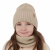 Czapka i komin dla dziewczynki zimowy komplet, beżowy, 100% wełniany merino Nelita-1
