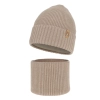 Czapka i komin dla dziewczynki zimowy komplet, beżowy, 100% wełniany merino Nelita-2