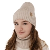 Czapka i komin dla dziewczynki zimowy komplet, beżowy, 100% wełniany merino Nelita-4
