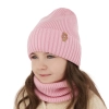 Czapka i komin dla dziewczynki zimowy komplet, beżowy, 100% wełniany merino Nelita-5