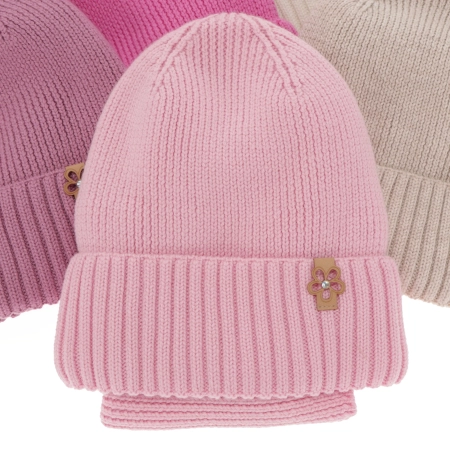 Czapka i komin dla dziewczynki zimowy komplet, beżowy, 100% wełniany merino Nelita-8
