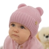 Czapka zimowa dla dziewczynki, różowa, wiązana, z wełną merino Shira-1