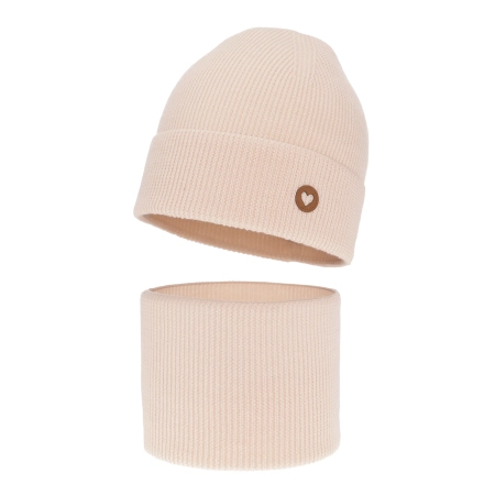 Czapka i komin dla dziewczynki jesienny, wiosenny komplet, jasnoróżowy, 100% wełniana merino Brook-2