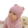 Czapka zimowa dla dziewczynki, jasnoróżowa, wiązana, z wełną merino Shira-4
