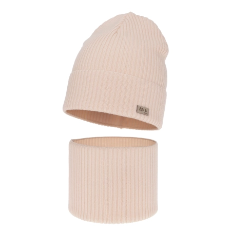 Czapka i komin dla dziewczynki jesienny, wiosenny komplet, jasnoróżowy, 100% wełniany merino Itra-2