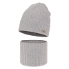 Czapka i komin dla dziewczynki jesienny, wiosenny komplet, szary, 100% wełniany merino Itra-1
