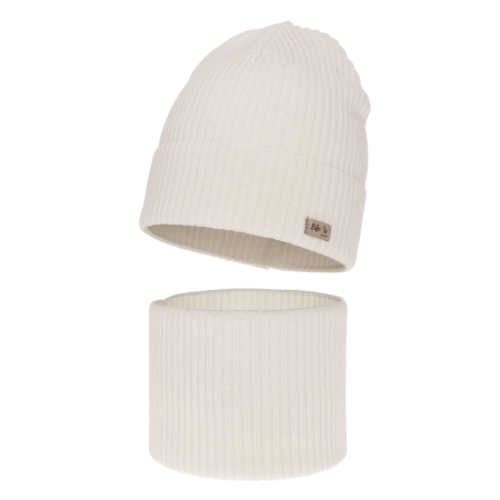 Czapka i komin dla dziewczynki jesienny, wiosenny komplet, biały, 100% wełniany merino Itra-2