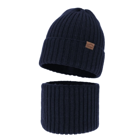 Czapka i komin dla chłopca zimowy komplet, granatowy, z wełną merino Karmin-2