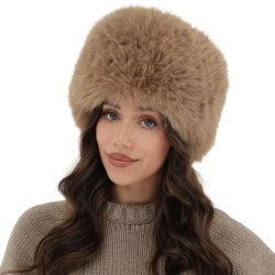Czapka zimowa damska, podszyta polarem z wełny merino, camel Holly-1