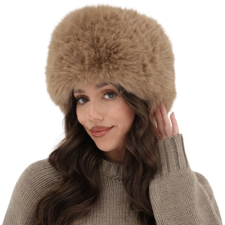 Czapka zimowa damska, podszyta polarem z wełny merino, camel Holly-3