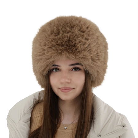 Czapka zimowa damska, podszyta polarem z wełny merino, camel Holly-4