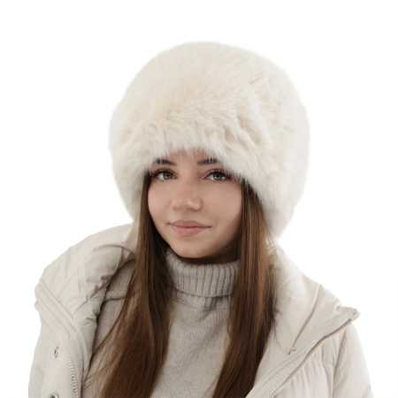 Czapka zimowa damska, beżowa, podszyta polarem z wełny merino, Holly-4