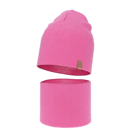 Czapka i komin dla dziewczynki jesienny, wiosenny komplet, różowy, 100% wełniany merino Ricona-3
