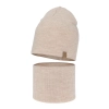 Czapka i komin dla dziewczynki jesienny, wiosenny komplet, jasnobeżowy, 100% wełniana merino Ricona-1