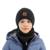 Czapka i komin dla chłopca, jesienny, wiosenny komplet czarny 100% wełniany merino Vanto-5