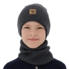 Czapka i komin dla chłopca, jesienny, wiosenny komplet szary 100% wełniany merino Vanto-1