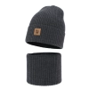 Czapka i komin dla chłopca, jesienny, wiosenny komplet szary 100% wełniany merino Vanto-2