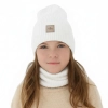 Czapka i komin dla dziewczynki, jesienny, wiosenny komplet, biały, 100% wełniany merino, Vanita-1