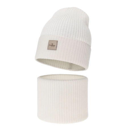 Czapka i komin dla dziewczynki, jesienny, wiosenny komplet, biały, 100% wełniany merino, Vanita-2