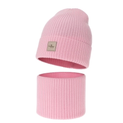 Czapka i komin dla dziewczynki, jesienny, wiosenny komplet, różowy, 100% wełniany merino, Vanita-1