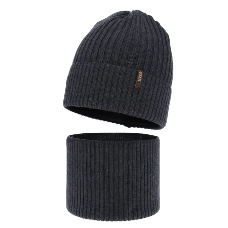 Czapka i komin dla chłopca, zimowy komplet, ciemnoszary, 100% wełniany merino, Gizmo-2