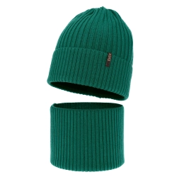 Czapka i komin dla chłopca, zimowy komplet, szmaragdowy, 100% wełniany merino, Gizmo-1