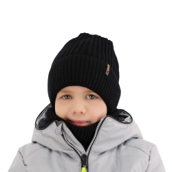 Czapka i komin dla chłopca, zimowy komplet, czarny, 100% wełniany merino, Gizmo-1