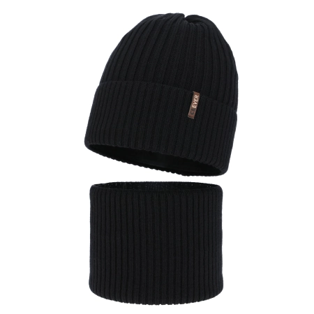Czapka i komin dla chłopca, zimowy komplet, czarny, 100% wełniany merino, Gizmo-2