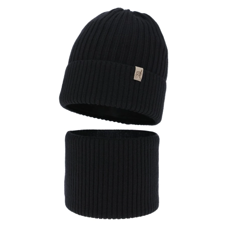Czapka i komin dla dziewczynki, zimowy komplet, czarny, 100% wełniany merino, Patricia-2
