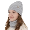 Czapka i komin dla dziewczynki, zimowy komplet, szary, 100% wełniany merino, Patricia-1