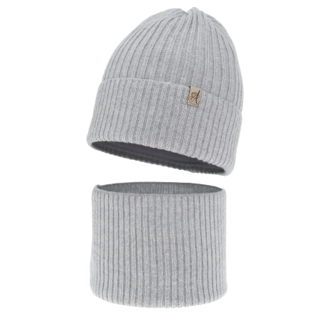 Czapka i komin dla dziewczynki, zimowy komplet, szary, 100% wełniany merino, Patricia-2