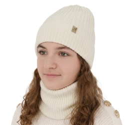 Czapka i komin dla dziewczynki, zimowy komplet, kremowy, 100% wełniany merino, Patricia-1