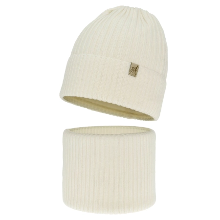 Czapka i komin dla dziewczynki, zimowy komplet, kremowy, 100% wełniany merino, Patricia-2