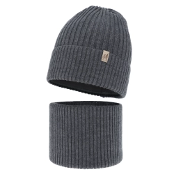 Czapka i komin dla dziewczynki, zimowy komplet, ciemnoszary, 100% wełniany merino, Patricia-1