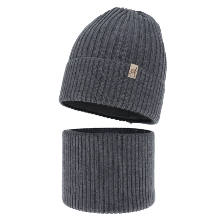 Czapka i komin dla dziewczynki, zimowy komplet, ciemnoszary, 100% wełniany merino, Patricia-1