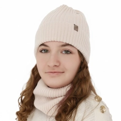 Czapka i komin dla dziewczynki, zimowy komplet, jasnoróżowy, 100% wełniany merino, Patricia-1