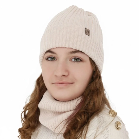 Czapka i komin dla dziewczynki, zimowy komplet, jasnoróżowy, 100% wełniany merino, Patricia-1