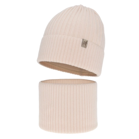 Czapka i komin dla dziewczynki, zimowy komplet, jasnoróżowy, 100% wełniany merino, Patricia-2