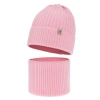 Czapka i komin dla dziewczynki, zimowy komplet, różowy, 100% wełniany merino, Patricia-2