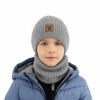 Czapka i komin dla chłopca, jesienny, wiosenny komplet szary 100% wełniany merino Vanto-1