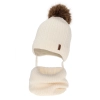 Czapka i komin dla chłopca zimowy komplet, kremowy, z wełną merino, wiązany Zongo-1