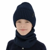 Czapka i komin dla chłopca, zimowy komplet, 100% wełniany merino, z podszyciem z wełny merino, granatowy Harbin-1