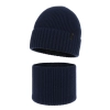 Czapka i komin dla chłopca, zimowy komplet, 100% wełniany merino, z podszyciem z wełny merino, granatowy Harbin-2