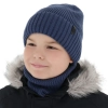 Czapka i komin dla chłopca, zimowy komplet, 100% wełniany merino, z podszyciem z wełny merino, niebieski Harbin-1