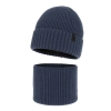 Czapka i komin dla chłopca, zimowy komplet, 100% wełniany merino, z podszyciem z wełny merino, niebieski Harbin-2