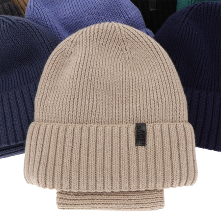 Czapka i komin dla chłopca, zimowy komplet, 100% wełniany merino, z podszyciem z wełny merino, niebieski Harbin-3