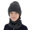 Czapka i komin dla chłopca, zimowy komplet, 100% wełniany merino, z podszyciem z wełny merino, szary Harbin-1